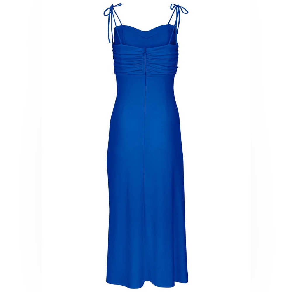 NWT Venus Blue Ruched Cutout Tie Strap Midi Dress Size Small - Picture 5 of 7